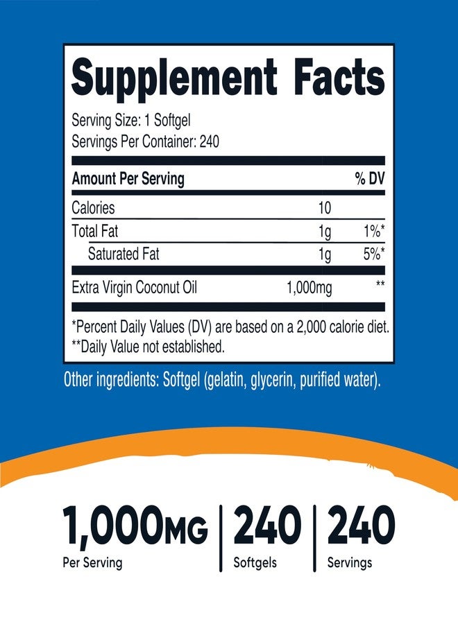 Nutricost Coconut Oil Softgels (1000mg) 240 Softgels - Extra Virgin Coconut Oil - Gluten Free and Non-GMO - Image 2